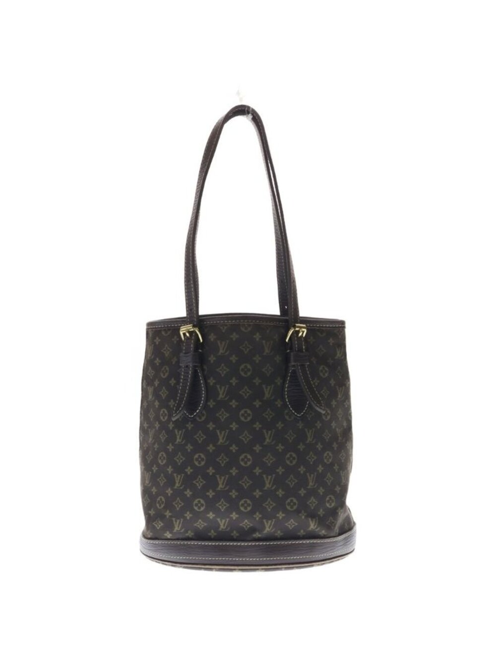 Louis Vuitton Monogram Mini Lin Bucket PM Tote Handbag Brown Leather Gold